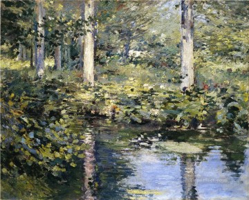 Fowl Painting - The Duck Pond impressionism landscape Theodore Robinson
